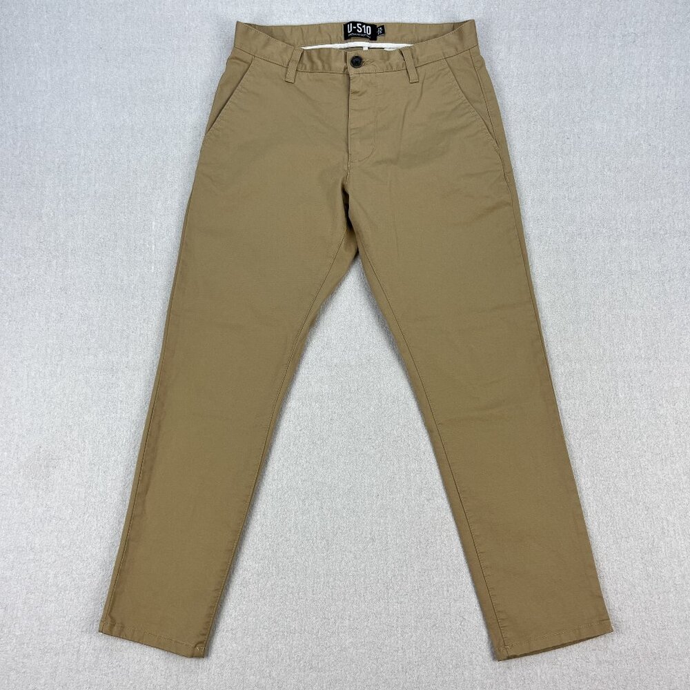 U510 Core Stretch Chinos Mens 28x25 Khaki Tan Premium Cotton Under 5'10" Casual